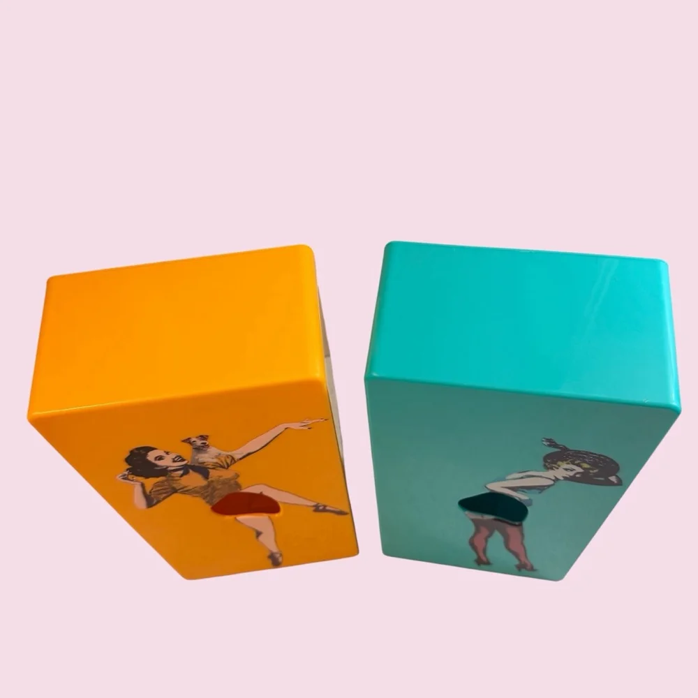 Retro Pin Up Girl Flying Skirt Tissue Box Dispenser Wall Mount Set Orange Teal